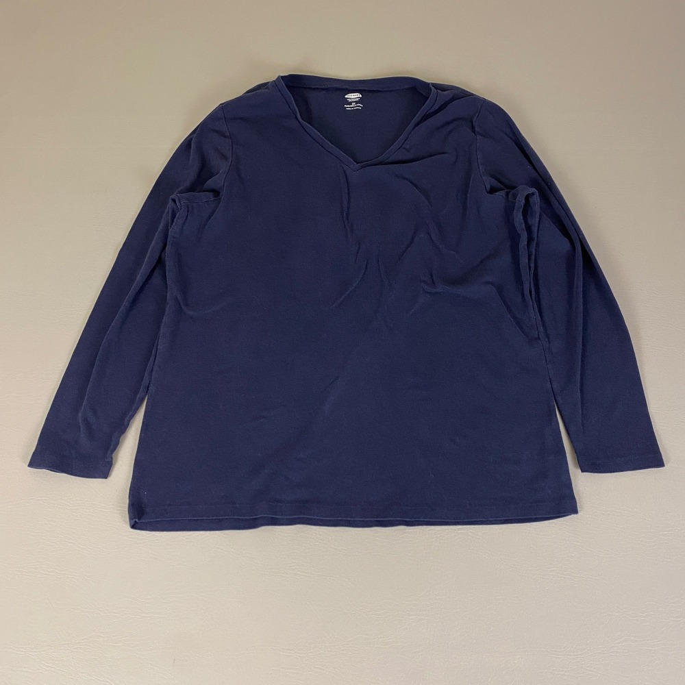 Old Navy T Shirt Top Women's Plus Size 2X Blue Long Sleeve V Neck Cotton Blend